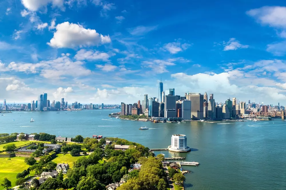 Vista aérea do bairro Manhattan em Nova Iorque, nos Estados Unidos